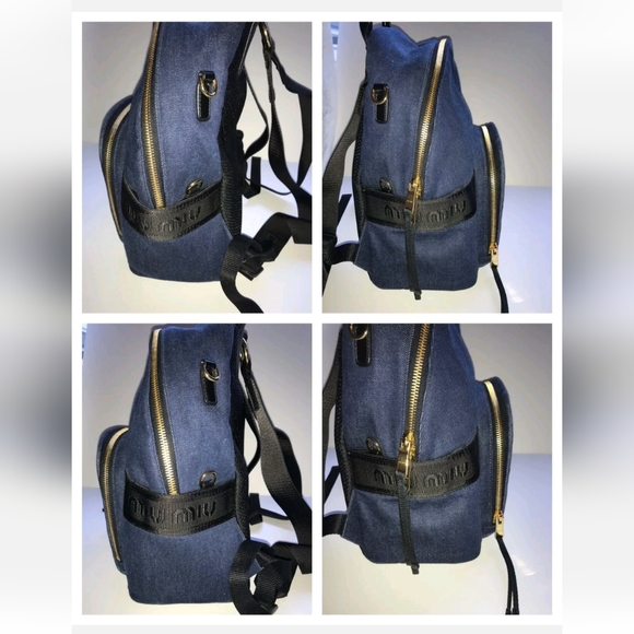 Miu Miu Matelasse Denim Backpack Handbag Purse - Picture 4 of 13
